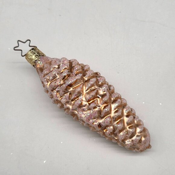 Inge Glas Pine Cone German Glass Christmas Ornament Orange - Picture 3 of 5